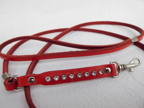 HUNDELEINE - Leine Strass Zirkonia + Leder, 130cm ROT - *für kleine Hunde*(PL.2-10-2-53) von Lusy011