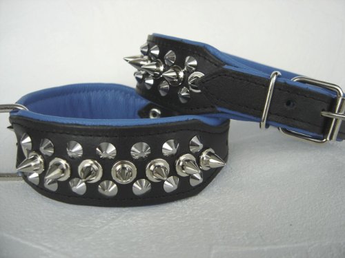 Lusy011 Hunde Halsband - Halsumfang 33-41cm/40mm, Leder+Nieten - Schwarz-Blau(PL.24-5-13-49) von Lusy011