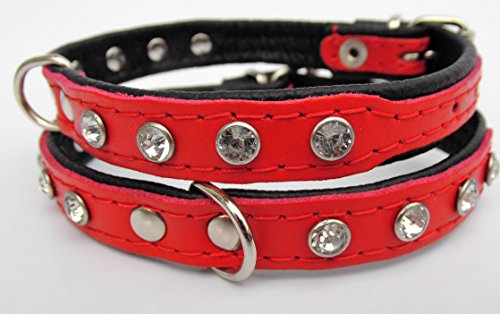 Lusy011 Hunde Halsband, Leder + Kristallen, Halsumfang 21-26cm, Rot (17-3-2-27) von Lusy011