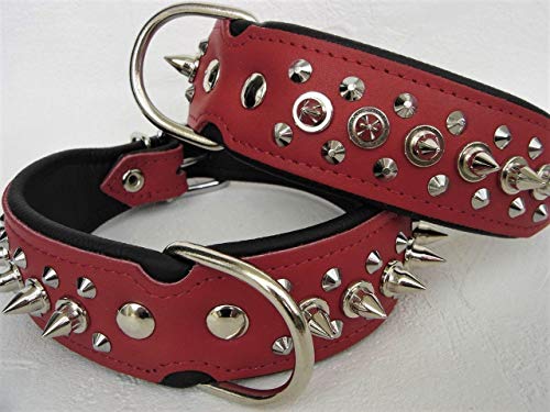 Lusy011 Hunde Halsband - Halsumfang 45-52cm/45mm, Leder - Nieten Rot - Schwarz(PL.12-12-11-20) von Lusy011