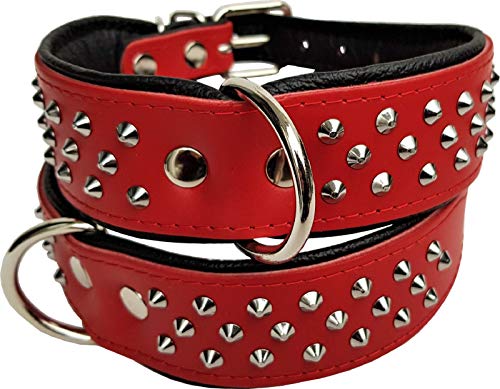 Lusy011 Leder Halsband - Hundehalsband, Nieten, Halsumfang 33-41cm, ROT-Schwarz, NEU (10-32) von Lusy011