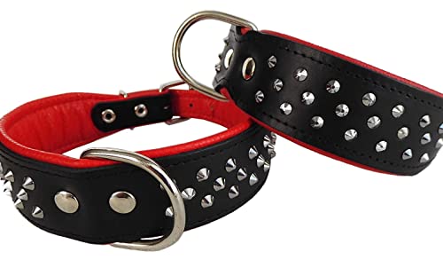 Lusy011 Leder Halsband - Hundehalsband, Nieten, Halsumfang 33-41cm, Schwarz-Rot, NEU (PL.702-1282) von Lusy011