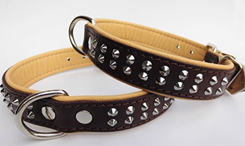 Leder Halsband - Hundehalsband, Nieten, Halsumfang 39-46cm, 42-50cm, Echt Leder; Braun-Natur, NEU (Halsumfang 39-46cm/53cm) von Lusy011