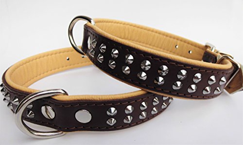 Leder Halsband - Hundehalsband, Nieten, Halsumfang 40-47cm, 42-52cm, Echt Leder; Braun-Natur, NEU (Halsumgang 42-52cm/56cm) von Lusy011