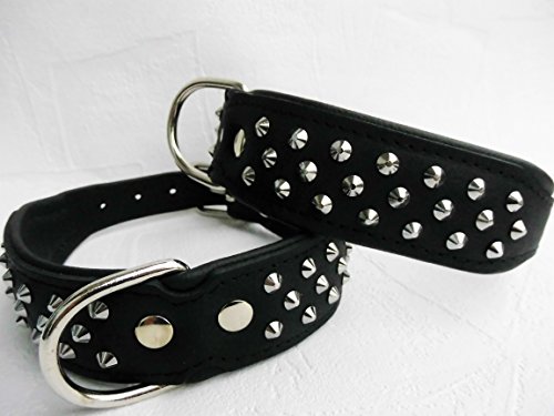Lusy011 Leder Halsband - Hundehalsband, Nieten, Halsumfang 45-51cm/45mm, Schwarz - Schwarz, NEU (1168) von Lusy011