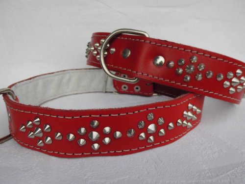 Leder Halsband - Hundehalsband, Nieten ROT, Halsumfang 51-65cm, NEU von Lusy011