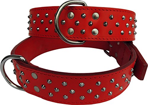 Lusy011 Leder Hunde Halsband - Halsumfang 46-54cm/50mm, Nieten; Rot, extra breit+sehr stark (mittel-großere Hunde) von Lusy011