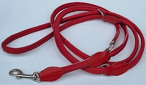 Luxus HUNDELEINE, RundeLeine, 220cm/8mm, Echt Leder, Rot 3X verstellbar(29-7-10-20) von Lusy011