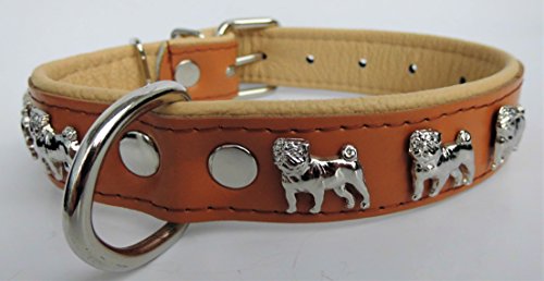 MOPS HUNDEHALSBAND - Halsband, Halsumfang 30-38cm/30mm, Leder+Cognac (884) von Lusy011