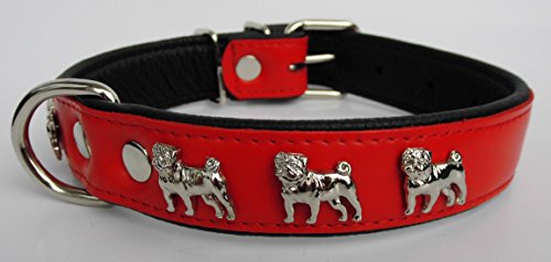 Lusy011 MOPS HUNDEHALSBAND - Halsband, Halsumfang 33-43cm/30mm, Leder+ROT (771) von Lusy011