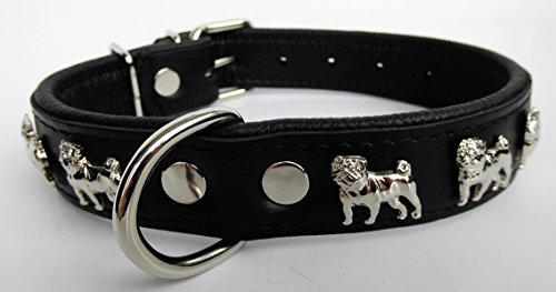MOPS HUNDEHALSBAND - Halsband, Halsumfang 37-47cm/30mm, Leder+SCHWARZ (817) von Lusy011