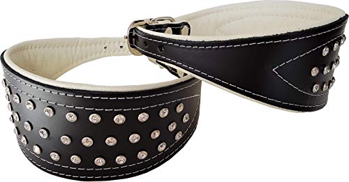 Lusy011 WINDHUND Greyhound Halsband, Halsumfang 33-41cm/60mm, Leder +Kristallen SCHWARZ-Weiss von Lusy011