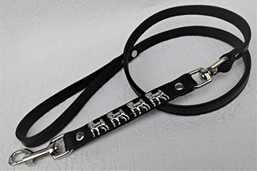 *MOPS* HUNDELEINE - Leine Metallaplikationen, 125cm/16mm, Echt Leder - Rot, Blau, Cognac, Weiß, Schwarz (Schwarz) von Lusy011