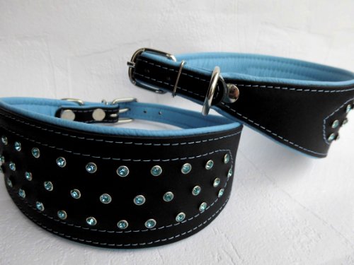 WINDHUND Halsband, Halsumfang 40-47cm/70mm, Leder + Kristalen BLAU WINDHUND Halsband, Halsumfang 40-47cm/70mm, Leder + Kristalen BLAU von Lusy011