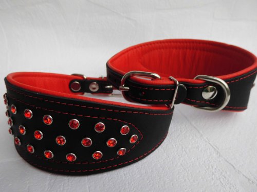 WINDHUND Podenco Greyhound Halsband, Halsumfang 32-38cm/60mm, Leder + Kristalen ROT WINDHUND Podenco Greyhound Halsband, Halsumfang 32-38cm/60mm, Leder + Kristalen ROT von Lusy011