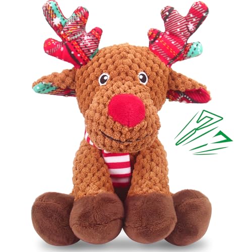 Weihnachts-Hundespielzeug, quietschendes Spielzeug mit Knisterpapier, interaktives Plüsch-Welpen-Kauspielzeug, niedliches Rentier-Hunde-lustiges Spielzeug, Hundegeschenke für kleine, mittelgroße und Weihnachts-Hundespielzeug, quietschendes Spielzeug mit Knisterpapier, interaktives Plüsch-Welpen-Kauspielzeug, niedliches Rentier-Hunde-lustiges Spielzeug, Hundegeschenke für kleine, mittelgroße und von Luudoogs
