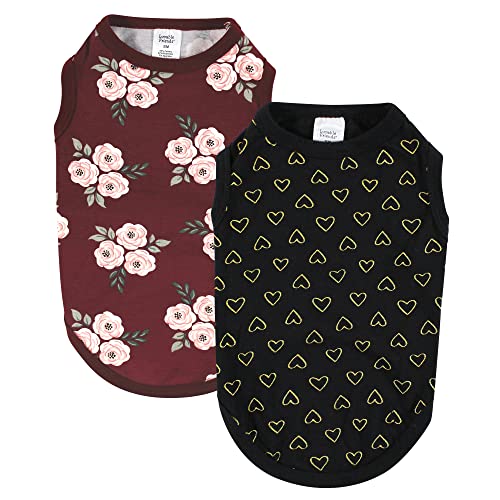 Luvable Friends Hunde-T-Shirts für Hunde und Katzen, Baumwolle, Herzen, Burgunderrot, Blumenmuster, Größe M, 2 Stück von Luvable Friends