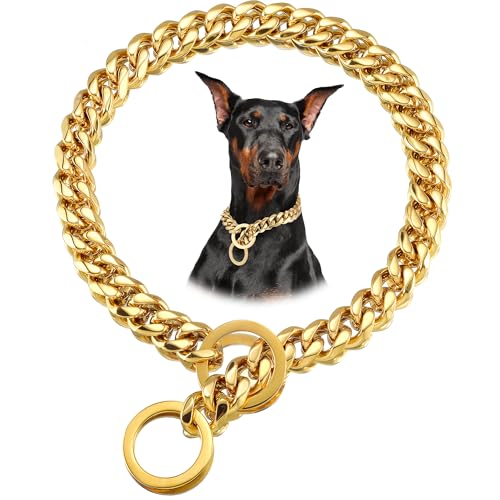 LuxLife Cuban Link Hundehalsband, Edelstahl, mit O-Ring-Verschluss für kleine, mittelgroße und große Hunde, verstellbar, strapazierfähig, 12 mm, goldfarben, 45,7 cm LuxLife Cuban Link Hundehalsband, Edelstahl, mit O-Ring-Verschluss für kleine, mittelgroße und große Hunde, verstellbar, strapazierfähig, 12 mm, goldfarben, 45,7 cm von LuxLife