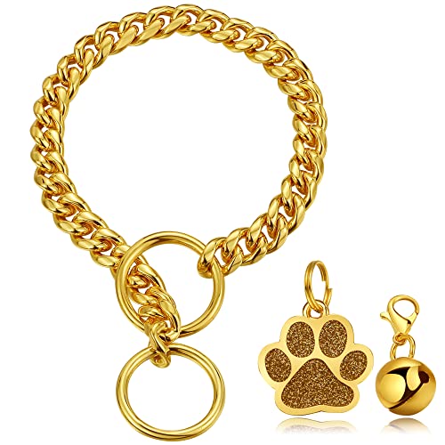 LuxLife Gold Cuban Link Hundehalsband, 10 mm Edelstahl, 5-lagig, 18 Karat vergoldet, "O"-Schloss, Glocken- und Knochenmarke, kleine bis große Hunde LuxLife Gold Cuban Link Hundehalsband, 10 mm Edelstahl, 5-lagig, 18 Karat vergoldet, "O"-Schloss, Glocken- und Knochenmarke, kleine bis große Hunde von LuxLife