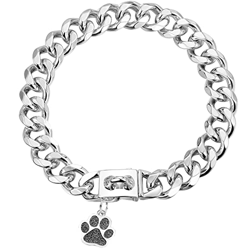 LuxLife Hundehalsband, Edelstahl, 15 mm, kubanisches Glieder-Hundehalsband, Metallkette mit Schnappschnalle, Hundemarke für Welpen, kleine, mittelgroße und große Hunde (25,4 cm) von LuxLife