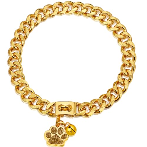 Luxlife Hundehalsband, 15 mm, 19 mm dick, mit Schnellverschluss-Schnalle, 18 Karat Gold, Kettenhalsband für kleine, mittelgroße und große Hunde (15 mm, 45,7 cm) von LuxLife
