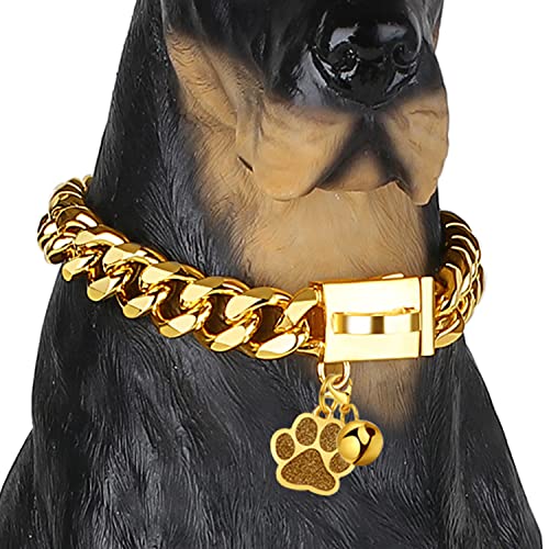 Luxlife Hundehalsband, 15 mm/19 mm dick, mit Schnellverschluss-Schnalle, 18 Karat Gold, Kettenhalsband für Hunde (15 mm, 45,7 cm) von LuxLife