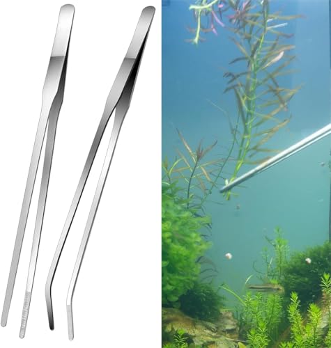 2 Stück Reptilienfütterungszangen,Edelstahlfütterungszangen lange Pinzette Aquarium Pinzette Gummispitze Pinzette gerade und gebogene lange Pinzette Terrarium Fütterungswerkzeug für Aquarium Pflanze A von Luxiremi