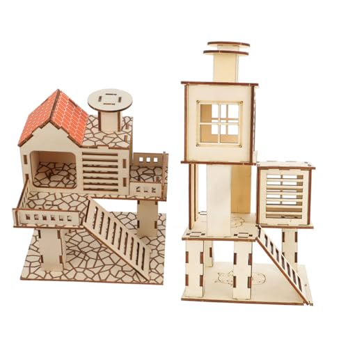 Luxshiny 2 STÜCK Hamsterhaus Holzspielzeug Kreative Plattformen für Kleintiere Sicherer Spielbereich für Hamster Zwerghamster und Mäuse Klettern und Entspannen von Luxshiny