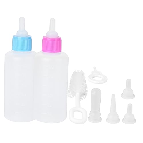 Luxshiny 2 Sätze Haustier Fütterungsflasche für Welpen und Kätzchen Milchflasche mit Zubehör Leicht und Tragbar für Einfache Fütterung von Neugeborenen Rosa Blau von Luxshiny