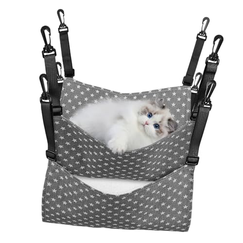 Luxshiny 2 Stück Verstellbare Katzenhängematte Weiches Hängendes Katzenbett für Innenkäfige Strapazierfähiges Katzennest mit Verstellbaren Gurten Gemütliches Schlafhängemattenset für Kleine von Luxshiny