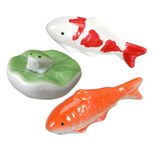 Luxshiny 3 Stück Keramik Schwimmende Fische Koi Fisch und Frosch Figur Aquarium Dekoration für Innen und Garten Teich Ornament Handbemalt Naturgetreue Miniatur von Luxshiny