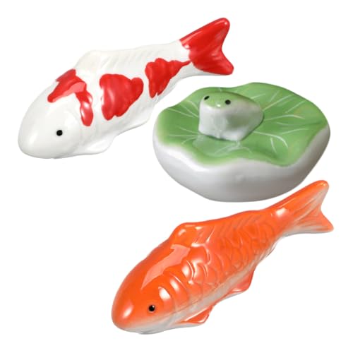 Luxshiny 3 Stück Schwimmende Keramik Goldfische und Frosch Figurine Naturnahe Aquarium Fischdekoration für Garten Teich und Innenraum Vielseitige Schwimmende Ornamente für Fischbecken von Luxshiny