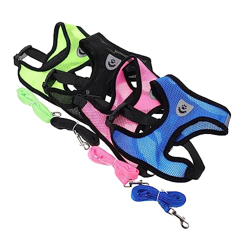 Luxshiny 4 Sätze Teiliges Hundegeschirr Set mit Leine und Brustgurt Atmungsaktives Traction Harness für Welpen Schwarz Blau Grün für Sichere und Fotografie von Luxshiny