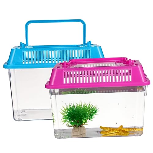 Luxshiny 4 Stück Tragbarer Zuchtbehälter für Fische und Reptilien Transparentes Plastik Aquarium mit Griff Mini Hand Aquarium Geeignet für Schildkröten Hamster und Kleine Haustiere von Luxshiny
