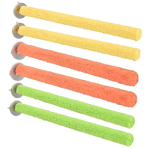 Luxshiny 6 Stück Wellensittich Sitzstangen aus Holz mit Quarzsand rutschfeste Kauspielzeug Stangen für Vogelkäfig Pfotenfreundlich Durchmesser Bunte Farben Orange Gelb Grün von Luxshiny
