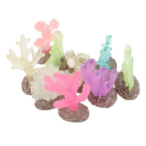 Luxshiny 9 Stück Teiliges Aquarium Korallenriff Deko aus Resin Leuchtende Künstliche Korallen für Fischbecken Naturnahe Unterwasserpflanzen Pflegeleicht Mittelgroß Versteckmöglichkeit für von Luxshiny