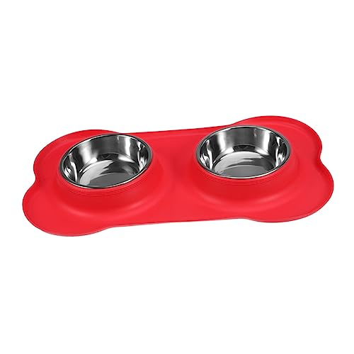 Luxshiny Doppelter Hundenapf mit Rutschfester Silikonmatte für Hunde und Katzen Spülmaschinenfest für Futter und Wasser Design Rot von Luxshiny