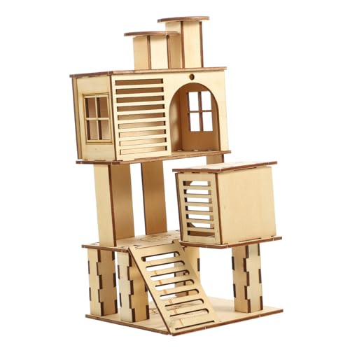 Luxshiny Hamster Spielplatz aus Naturholz Klettergerüst mit Rutsche für Kleintiere Gemütlicher Unterschlupf für Hamster Rennmäuse und Meerschweinchen von Luxshiny