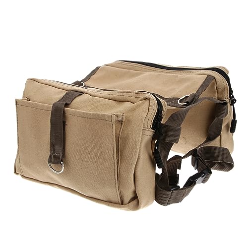 Luxshiny Hunde Satteltasche für Mittelgroße und Große Hunde Khaki Multifunktionale Rucksack für Wandern Camping Reisen Verstellbare Bauchgurte Zwei Hauptfächer für Futter und Zubehör von Luxshiny