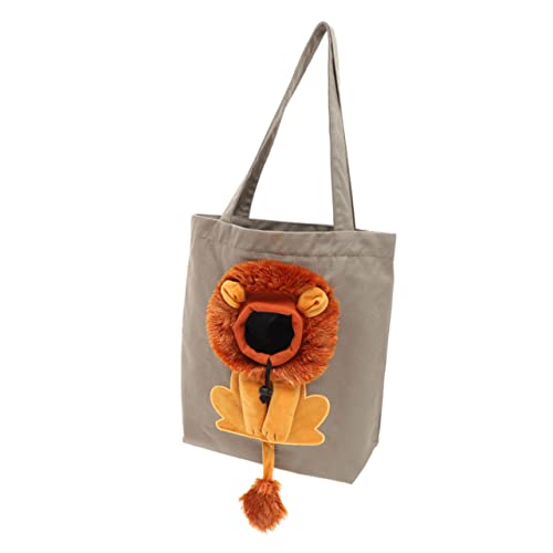 Luxshiny Katzen Transporttasche Kleines Löwen Design Atmungsaktive Tragetasche aus Canvas mit Sichtfenster für Kleine Haustiere Praktische Schultertasche für Katzen und Hunde Dunkelgrau von Luxshiny