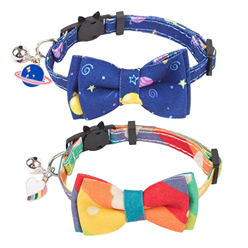 Katzenhalsband mit niedlicher Fliege und Glocken, 2 Stück, Kätzchen-Halsband mit abnehmbarer Fliege, Sushi, Donut-Burger, Pizza-Muster, Katzenfliege, Halsband für Katzen und Kätzchen, Regenbogen und Katzenhalsband mit niedlicher Fliege und Glocken, 2 Stück, Kätzchen-Halsband mit abnehmbarer Fliege, Sushi, Donut-Burger, Pizza-Muster, Katzenfliege, Halsband für Katzen und Kätzchen, Regenbogen und von LuxurySP