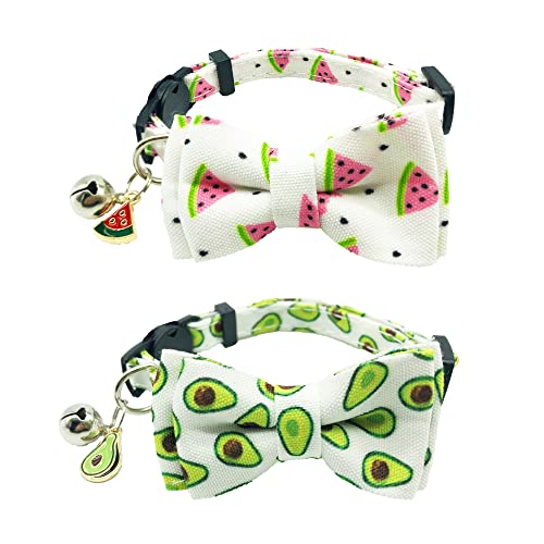 Katzenhalsband mit niedlicher Fliege und Glocken, 2 Stück, Kätzchen-Halsband mit abnehmbarer Fliege, Sushi, Donut-Burger, Pizza-Muster, Katzenfliege, Halsband für Katzen und Kätzchen (Avocado und Katzenhalsband mit niedlicher Fliege und Glocken, 2 Stück, Kätzchen-Halsband mit abnehmbarer Fliege, Sushi, Donut-Burger, Pizza-Muster, Katzenfliege, Halsband für Katzen und Kätzchen (Avocado und von LuxurySP
