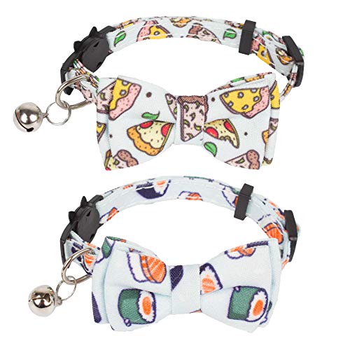 Katzenhalsband mit niedlicher Fliege und Glöckchen, 2 Stück, Kätzchen-Halsband mit abnehmbarer Fliege, Sushi, Donut-Burger, Pizza-Muster, Katzenfliege, Halsband für Katzen und Kätzchen (Pizza und Katzenhalsband mit niedlicher Fliege und Glöckchen, 2 Stück, Kätzchen-Halsband mit abnehmbarer Fliege, Sushi, Donut-Burger, Pizza-Muster, Katzenfliege, Halsband für Katzen und Kätzchen (Pizza und von LuxurySP