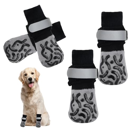 Luxvara 2 Paar Doppelseitige Anti-Rutsch Hundesocken mit verstellbaren Riemen-Traktionskontrolle für den Innenbereich auf Hartholzböden für Hundeschuhe Pfotenschutz (Schwarz, M) von Luxvara