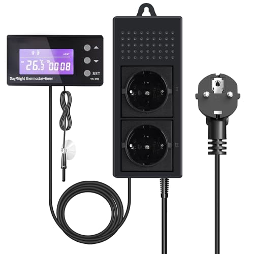 Luxvista 220V Reptilien Thermostat Terrarium Tag Nacht, mit Heizung oder Kühlung, Digital Zeitschaltuhr Temperaturregler Steckdose mit Fühler für Gewächshaus, Aquarium, Terrarium, Reptilien, etc Luxvista 220V Reptilien Thermostat Terrarium Tag Nacht, mit Heizung oder Kühlung, Digital Zeitschaltuhr Temperaturregler Steckdose mit Fühler für Gewächshaus, Aquarium, Terrarium, Reptilien, etc von Luxvista