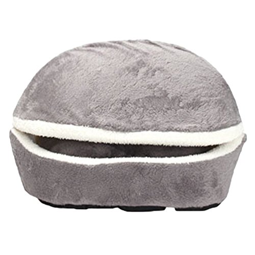 LvRao 2 in 1 Haustier Haus | Muschelförmig Hund Katze Bett Höhlenbett | Klein Flanell Hundehaus Hundehöhle Kuschelhöhle (Grau, 45 * 32 * 32CM) von LVRAO