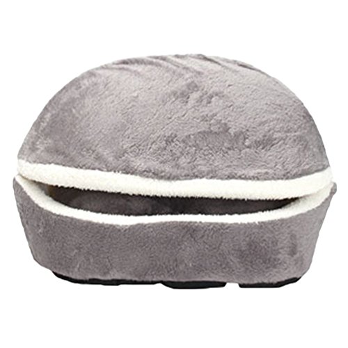 LvRao 2 in 1 Haustier Haus | Muschelförmig Hund Katze Bett Höhlenbett | Klein Flanell Hundehaus Hundehöhle Kuschelhöhle (Grau, 45 * 32 * 32CM) von LvRao