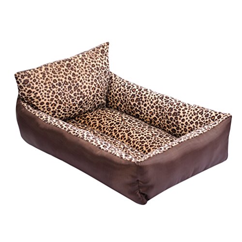 LvRao Haustierbett Kissen Hundebett, Katzenbett Rechteckig Hundehaus Tragbar Hundematte Kätzchen Hundesofa (Leopard, 65 * 55 * 14CM) von LvRao