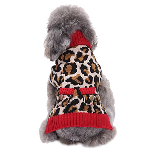 LvRao Klein Hunde Katzen Strickpullover Pulllover Rollkragen Sweater Leopard Weich Warme Haustier Kostüm Mantel (Braun Leopard, 2XS) von LvRao