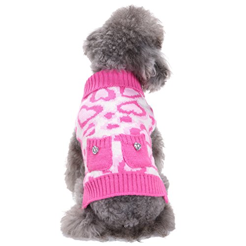 LvRao Klein Hunde Katzen Strickpullover Pulllover Rollkragen Sweater Leopard Weich Warme Haustier Kostüm Mantel (Pink Herz, XS) von LvRao